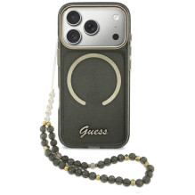„Guess IML Glitters Script Strap“ „MagSafe“ dėklas, skirtas „iPhone 17 Pro“ – juodas