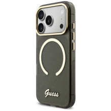 Guess IML Glitters Script Strap MagSafe Case for iPhone 17 Pro - Black