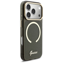 „Guess IML Glitters Script Strap“ „MagSafe“ dėklas, skirtas „iPhone 17 Pro“ – juodas