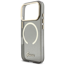 „Guess IML Glitters Script Strap“ „MagSafe“ dėklas, skirtas „iPhone 17 Pro“ – juodas