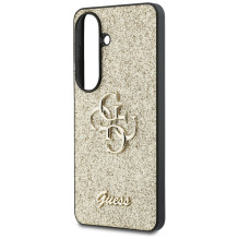 „Guess“ fiksuoto blizgučių dizaino metalinis dėklas „Samsung Galaxy S26“ – auksinis