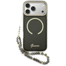 „Guess IML Glitters Script Strap MagSafe“ dėklas, skirtas „iPhone 17 Pro Max“ – juodas