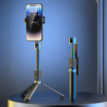 „Dudao F18“ asmenukių lazda 1,1 m su trikoju ir „Bluetooth“ nuotolinio valdymo pultu - juoda