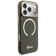 „Guess IML Glitters Script Strap MagSafe“ dėklas, skirtas „iPhone 17 Pro Max“ – juodas