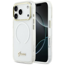 „Guess IML Gradient Script“ metalinis „MagSafe“ dėklas, skirtas „iPhone 17 Pro“ – baltas