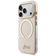 „Guess IML Script Metal MagSafe“ dėklas, skirtas „iPhone 17 Pro Max“ – rožinis