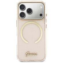 „Guess IML Script Metal MagSafe“ dėklas, skirtas „iPhone 17 Pro Max“ – rožinis