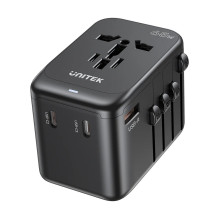 Maitinimo adapteris - Unitek 65W Universal Travel Adapter (P1122ABK01, 1xUSB-A, 3xUSB-C, Juodas)