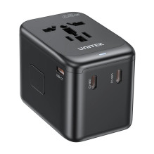 Maitinimo adapteris - Unitek 65W Universal Travel Adapter (P1122ABK01, 1xUSB-A, 3xUSB-C, Juodas)