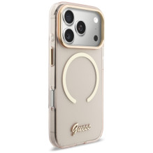 „Guess IML Script Metal MagSafe“ dėklas, skirtas „iPhone 17 Pro“ – rožinis