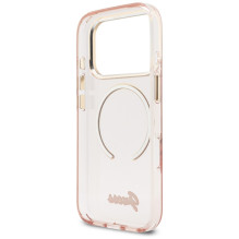 „Guess IML Script Metal MagSafe“ dėklas, skirtas „iPhone 17 Pro“ – rožinis
