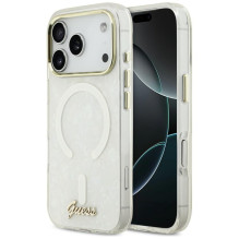 „Guess IML Shell Script“ metalinis „MagSafe“ dėklas, skirtas „iPhone 17 Pro Max“ – baltas