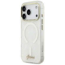 „Guess IML Shell Script“ metalinis „MagSafe“ dėklas, skirtas „iPhone 17 Pro Max“ – baltas