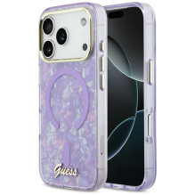 „Guess IML Shell Script Metal MagSafe“ dėklas, skirtas „iPhone 17 Pro Max“ – violetinis