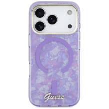 „Guess IML Shell Script Metal MagSafe“ dėklas, skirtas „iPhone 17 Pro Max“ – violetinis
