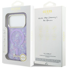 „Guess IML Shell Script Metal MagSafe“ dėklas, skirtas „iPhone 17 Pro Max“ – violetinis