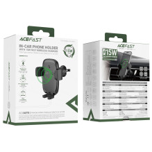 „Acefast D48“ automobilio laikiklis su belaidžiu įkrovikliu, juodas