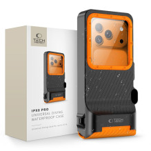 „Tech-Protect IPX8 Pro“ vandeniui atsparus telefono dėklas – oranžinis ir juodas „Tech-Protect IPX8 Pro“ vandeniui atsparus telefono dėklas – oranžinis ir juodas
