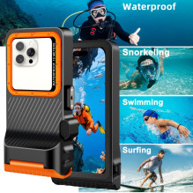 „Tech-Protect IPX8 Pro“ vandeniui atsparus telefono dėklas – oranžinis ir juodas „Tech-Protect IPX8 Pro“ vandeniui atsparus telefono dėklas – oranžinis ir juodas