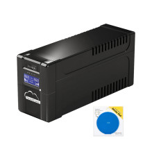 „SilverCloud SafePC 650AVR“ nepertraukiamo maitinimo (UPS) paketas, 360 W galia ir mėlynas lipnus padas pridedamas