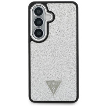 „Guess“ fiksuotas blizgučiais dengtas trikampio formos „MagSafe“ dėklas, skirtas „Samsung Galaxy S26+“ – sidabrinis