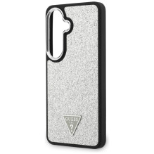 „Guess“ fiksuotas blizgučiais dengtas trikampio formos „MagSafe“ dėklas, skirtas „Samsung Galaxy S26+“ – sidabrinis