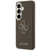 „Guess“ grūdėtas didelis 4G metalinis logotipo dėklas, skirtas „Samsung Galaxy S26“ - rudas