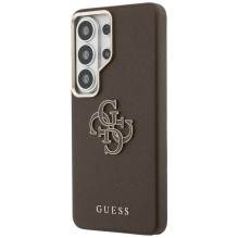 „Guess“ grūdėtas didelis 4G metalinis logotipo dėklas, skirtas „Samsung Galaxy S26 Ultra“ – rudas