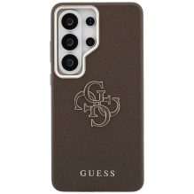 „Guess“ grūdėtas didelis 4G metalinis logotipo dėklas, skirtas „Samsung Galaxy S26 Ultra“ – rudas