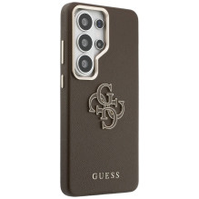 „Guess“ grūdėtas didelis 4G metalinis logotipo dėklas, skirtas „Samsung Galaxy S26 Ultra“ – rudas