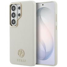 „Guess“ „MagSafe“ dėklas su apvaliu „Rhinestone“ logotipu, skirtas „Samsung Galaxy S26 Ultra“ – smėlio spalvos