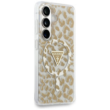 „Guess IML“ leopardo rašto trikampio formos „MagSafe“ dėklas, skirtas „Samsung Galaxy S26“ – rudas