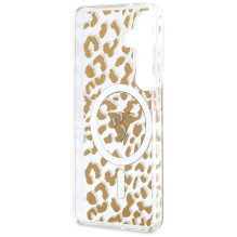 „Guess IML“ leopardo rašto trikampio formos „MagSafe“ dėklas, skirtas „Samsung Galaxy S26“ – rudas