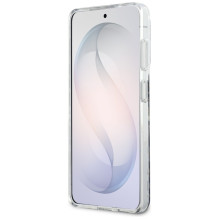 „Guess IML“ leopardo rašto trikampio formos „MagSafe“ dėklas, skirtas „Samsung Galaxy S26“ – juodas