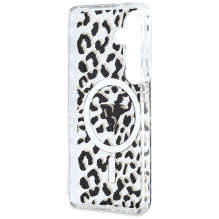 „Guess IML“ leopardo rašto trikampio formos „MagSafe“ dėklas, skirtas „Samsung Galaxy S26“ – juodas
