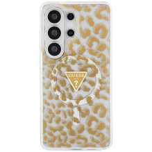 „Guess IML“ leopardo rašto trikampio formos „MagSafe“ dėklas, skirtas „Samsung Galaxy S26 Ultra“ – rudas