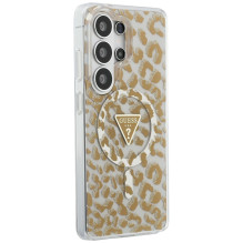 „Guess IML“ leopardo rašto trikampio formos „MagSafe“ dėklas, skirtas „Samsung Galaxy S26 Ultra“ – rudas