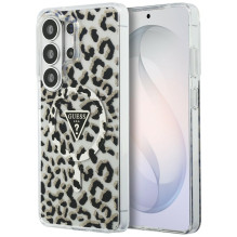 „Guess IML“ leopardo rašto trikampio formos „MagSafe“ dėklas, skirtas „Samsung Galaxy S26 Ultra“ – juodas