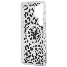 „Guess IML“ leopardo rašto trikampio formos „MagSafe“ dėklas, skirtas „Samsung Galaxy S26 Ultra“ – juodas