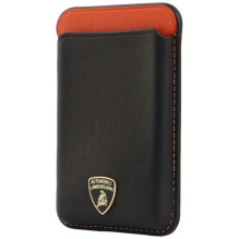 Lamborghini Urus D8 Genuine Leather MagSafe Magnetic Phone Wallet - Black and Red
