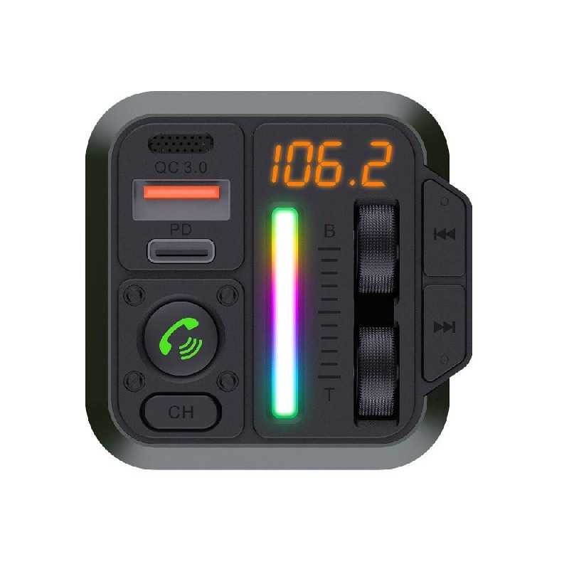 Įkroviklis automobilinis + FM transmiteris Blue Star (MT04B) (2xUSB-C, 20W, 3.0A) juodas