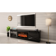 RTV GRANERO + fireplace cabinet 200x56.7x35 black / black gloss