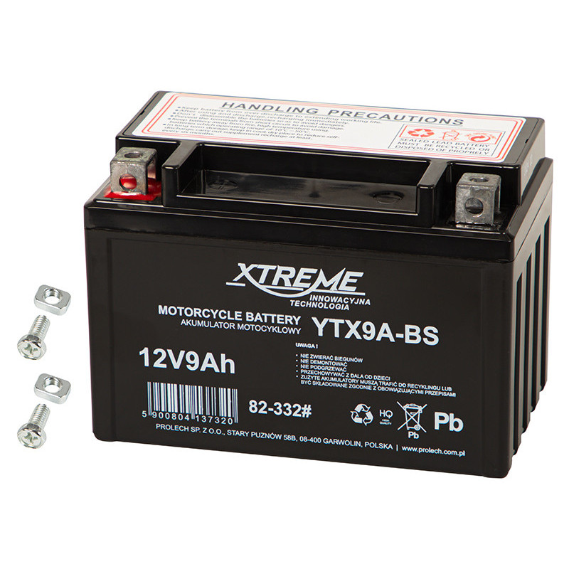 Motorcycle battery 12V 9Ah, AGM, Maintenance-free, Sealed, XTREME