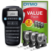DYMO LabelManager 160 etikečių spausdintuvo pradinis rinkinys su 3 D1 etikečių juostos ritinėliais, nešiojamas etikečių 
