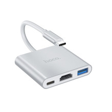 Adapter Hoco HB14 Type-C to USB-A+HDMI+Type-C silver