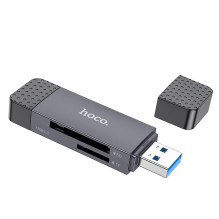 Atminties kortelių skaitytuvas Hoco HB45 USB-C / USB-A 2-in-1 USB3.0 pilkas Atminties kortelių skaitytuvas Hoco HB45 USB-C / USB-A 2-in-1 USB3.0 pilkas