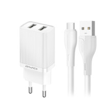 Charger Awei C15T-EU 10W 2xUSB-A + USB-A to USB-C cable 1.0m white