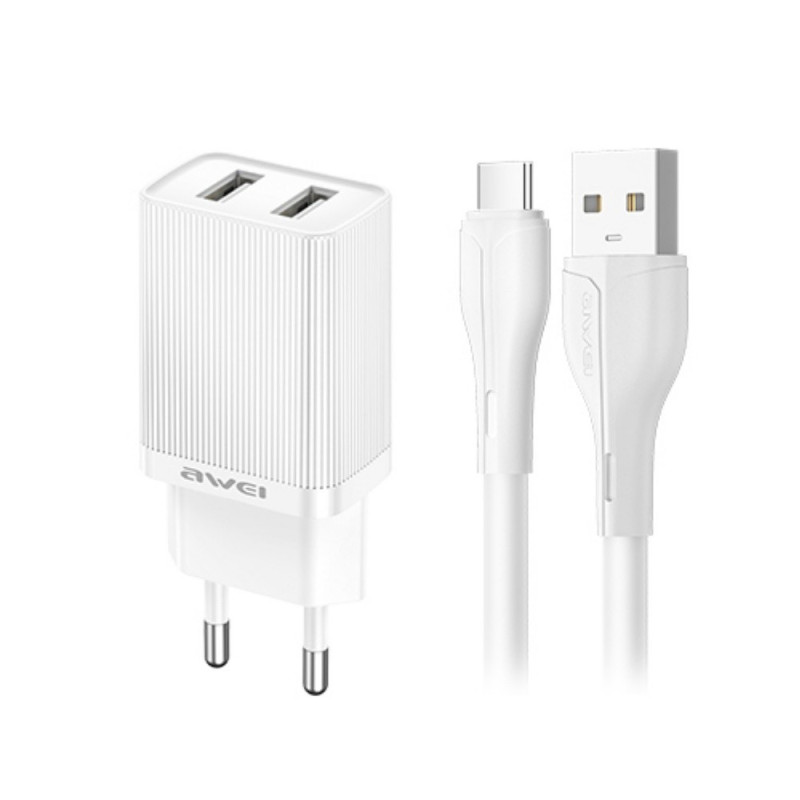 Charger Awei C15T-EU 10W 2xUSB-A + USB-A to USB-C cable 1.0m white