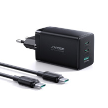 Įkroviklis Joyroom JR-TCG01 65W GaN 2xUSB-C / USB-A + USB-C to USB-C cable 1.2m juodas Įkroviklis Joyroom JR-TCG01 65W GaN 2xUSB-C / USB-A + USB-C to USB-C cable 1.2m juodas