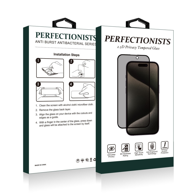 LCD protective glass 2.5D Privacy Perfectionists Apple iPhone 16 Plus black